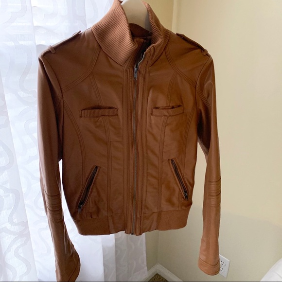 Xhilaration Jackets & Coats Tan Faux Leather Bomber Jacket Poshmark